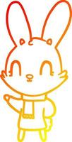 Warme Gradientenlinie zeichnet niedliches Cartoon-Kaninchen, das Kleidung trägt vektor