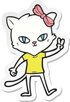 Aufkleber eines niedlichen Cartoon-Katzenmädchens, das Friedenszeichen gibt vektor