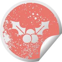 Distressed Circular Peeling Sticker Symbol Weihnachtsstechpalme vektor