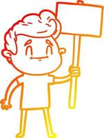 Warme Gradientenlinie zeichnet glücklichen Cartoon-Mann mit Schild vektor