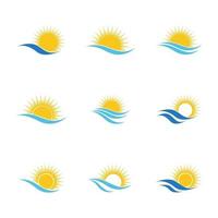 Meerwasserwelle und Sonne Symbol Vektor Illustration Design Logo - Vektor