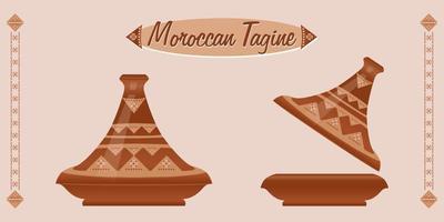 marockansk tagine, keramikkruka. tajine är ett av de mest kända köksredskapen i världen. marockansk maträtt. vektor illustration.