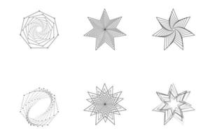 Reihe von Spiralsternen Strichzeichnungen, Designelemente, abstrakte Linienmuster. Spiralwirbel, Spirallinie, Wirbel . Vektorvorlagen geometrischer radialer Rotationslinien. vektor