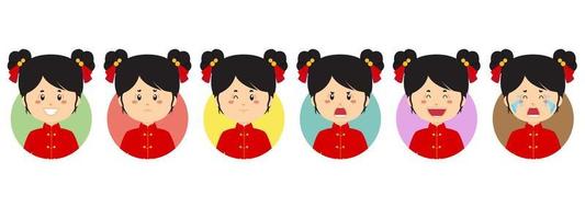 kinesisk avatar med olika uttryck vektor