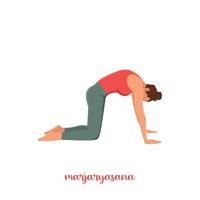 kvinnor siluett. kattyogaställning. marjaryasana. vektor illustration