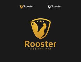 Rooster Guard Logo mit Goldfarbe und Schild vektor