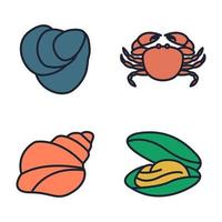 fisk och skaldjur set ikon symbol mall för grafisk och webbdesign samling logotyp vektorillustration vektor