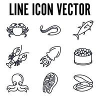 fisk och skaldjur set ikon symbol mall för grafisk och webbdesign samling logotyp vektorillustration vektor
