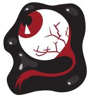 ett mänskligt öga med en röd pupill ligger i en svart pöl av bländning. halloween illustration. hoher. vektor stock illustration isolerad på vit bakgrund.