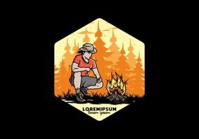 ein mann zündet eine lagerfeuerillustration an vektor