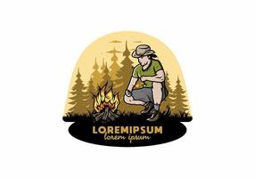 ein mann zündet eine lagerfeuerillustration an vektor