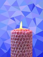 blauer Low-Poly-abstrakter Hintergrund mit rosa Kerze und Platz für Text vektor