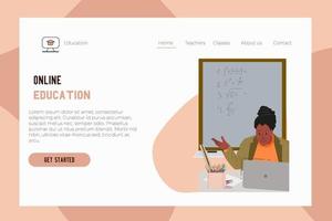 Bildschirm für eine Online-Schulwebsite mit einem Bild eines Lehrers während des Unterrichts vektor