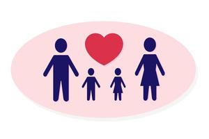 blaue Silhouetten der Familie und rotes Herz. Mama, Papa und Sohn. Familie mit einem Kind. vektor