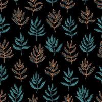 botaniska abstrakt kontur siluett grenar med löv rutig bakgrund vektor seamless mönster