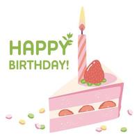 grattis på födelsedagen kort söt tårta med jordgubbar vektor