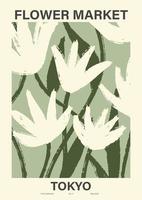 Plakat zum Blumenmarkt. abstrakte Blumenillustration. botanische Wandkunst, Vintage-Poster-Ästhetik. Vektor