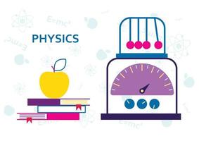 fysiklektion i skolan, studera naturvetenskap, fysisk forskning. modern platt vektorillustration för banner, webbplats, bakgrund. vektor