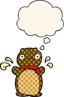 cartoon glücklicher teddybär und gedankenblase im comic-stil vektor