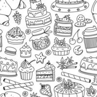 bakverk bageri seamless mönster. vektor doodle bakgrund.