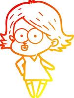 warme Gradientenlinie Zeichnung Cartoon-Mädchen schmollend vektor