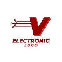 bokstaven v med elektronisk krets dekoration initial vektor logotyp designelement