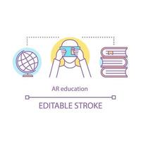 ar utbildning koncept ikon. förstärkt verklighet i skolan. utbildningsteknologibranschen. virtuell verklighet lärande idé tunn linje illustration. vektor isolerade konturritning. redigerbar linje