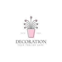 växt med vas dekorativ logotyp design ikon illustration vektor