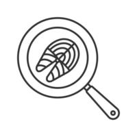 fisk stek stekning på kök pan linjär ikon. tunn linje illustration. kontur symbol. vektor isolerade ritning