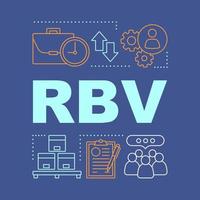 rbv ordet koncept banner. resursbaserad vy. strategiska resurser. distribution. isolerade bokstäver typografi idé med linjära ikoner. marknadsföring. konsumentupplysning. vektor kontur illustration