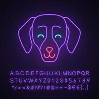 dackel niedlicher kawaii neonlichtcharakter. Hund mit lächelnder Schnauze. Tier mit lächelnden Augen. lustiges Emoji, Emoticon. leuchtendes Symbol mit Alphabet, Zahlen, Symbolen. vektor isolierte illustration