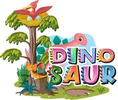 Dinosaurier-Wortlogo mit verschiedenen Dinosauriern vektor