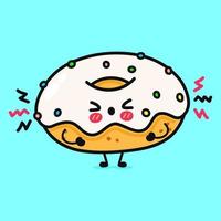 süßer wütender Donut-Charakter. vektor hand gezeichnete karikatur kawaii charakter illustration symbol. isoliert auf blauem Hintergrund. trauriges donut-charakterkonzept