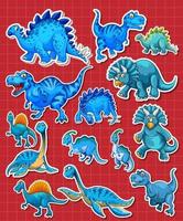 aufkleberset mit verschiedenen dinosaurier-zeichentrickfiguren vektor