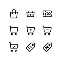 E-Commerce-Symbole mit Warenkorb, Warenkorb und mehr vektor