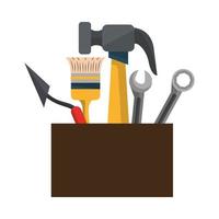 uppsättning verktyg, hammare, pensel, skiftnycklar och murslev