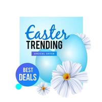trendiges Osterdesign mit blauen Eiern und Blumen vektor