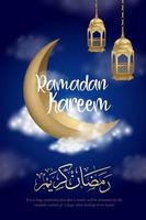 ramadan kareem affisch med halvmånen i molnig himmel vektor