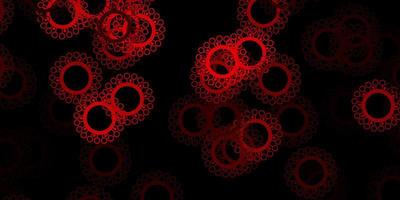 mörk röd vektor bakgrund med virussymboler.