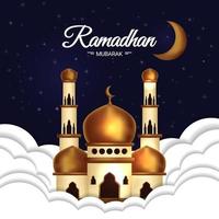 ramadan mubarak affisch med moskén i moln vektor