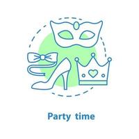 party tid koncept ikon. födelsedagsfest idé tunn linje illustration. maskeradbal. vektor isolerade konturritning