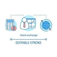 börs koncept ikon. inledande offentliga erbjudande. internationella investeringar, finansiering. världshandel. marknadsföringsforskning idé tunn linje illustration. vektor isolerade konturritning. redigerbar linje