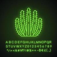 Symbol für Orgelpfeifenkaktus-Neonlicht. Pitahaya. amerika einheimische pflanze. tropische exotische Flora. leuchtendes zeichen mit alphabet, zahlen und symbolen. vektor isolierte illustration