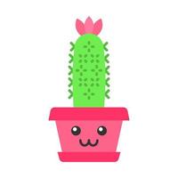 Igel Kaktus flaches Design lange Schatten Farbsymbol. Kaktus mit lächelndem Gesicht. Echinopsis mit Blume. heimische Kakteen. glückliche Pflanze im Topf. Zimmerpflanze. saftige Pflanze. Vektor-Silhouette-Illustration vektor