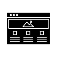 Glyphen-Symbol für Webseitenvorlagen. Webseite. Webdesign und Entwicklung. Silhouettensymbol. negativer Raum. vektor isolierte illustration