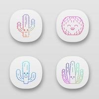 kaktusar app ikoner set. växter med leende ansikten. skrattande fat kaktus. förvånad elefant vilda kaktusar. ui ux användargränssnitt. webb- eller mobilapplikationer. vektor isolerade illustrationer