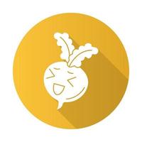 Rote Beete niedlich kawaii flaches Design langer Schatten Glyph Charakter. glückliches gemüse mit lächelndem gesicht. lachendes essen. lustiges Emoji, Emoticon, Lächeln. Vektor isoliert Silhouette Illustration