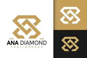 Schreiben Sie eine moderne Logo-Design-Vektorvorlage für luxuriöse Diamanten vektor