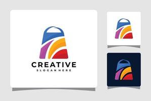 bunte Einkaufstasche-Logo-Vorlage mit Visitenkarten-Design-Inspiration vektor