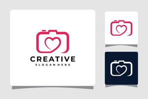 hjärta kamera fotografering logotyp mall med visitkort design inspiration vektor